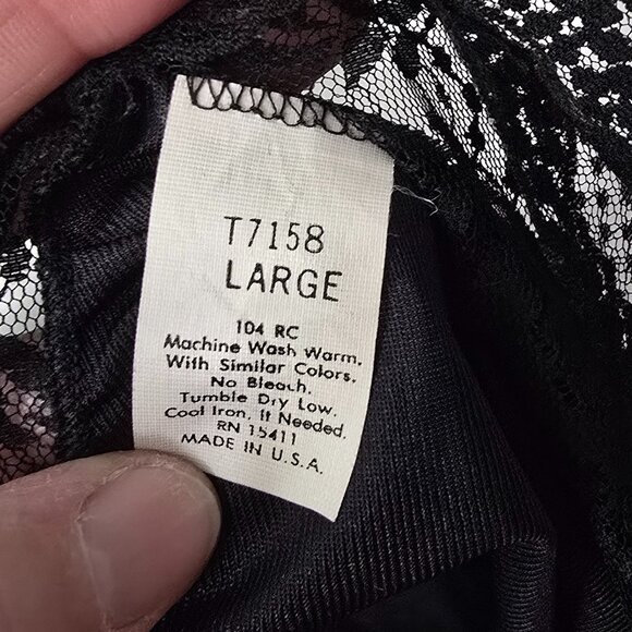 Vintage Nylon Lingerie Teddy Romper L Floral Lace Rosette Ties Black 80s 90s - Picture 3 of 11